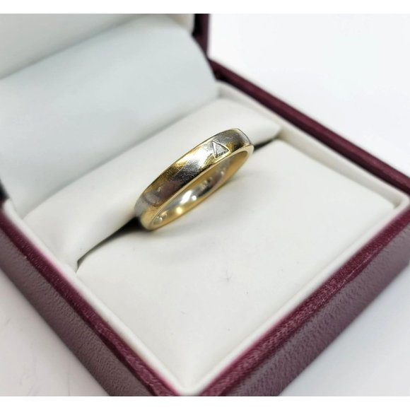 18k Yellow Gold and 950 White Platinum Wave Ring with Triangle Diamond CT3 - Picture 1 of 16